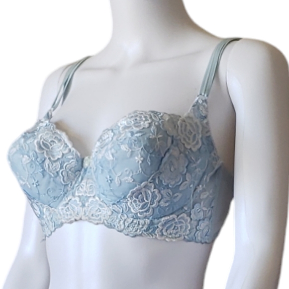 Light Blue & White Lace Push Up Bra Size F 85 - Picture 3 of 13
